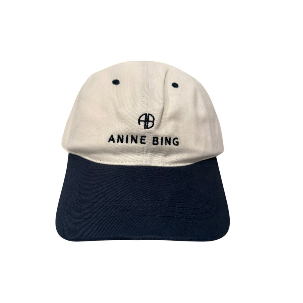 Anine Bing Hat Jeremy Baseball Cap Ivory Navy Logo NWT